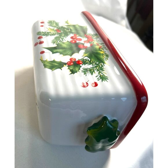 Christmas Loaf Pan by Teleflora with Holly Design Oven to Table Heavy 8.5” - Picture 8 of 8